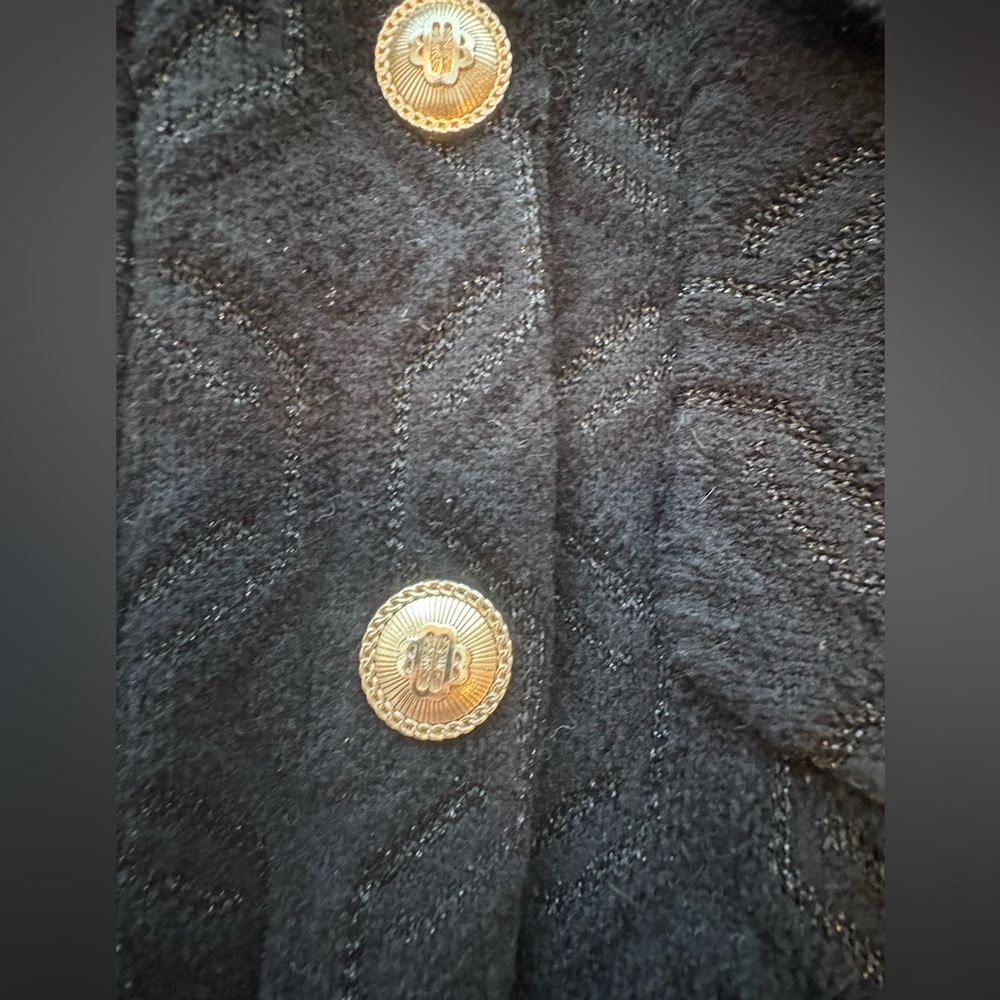 Maje Monserra Jacquard Patterned Black Cardigan Jacket Gold Buttons Size 1 US S - Picture 6 of 12